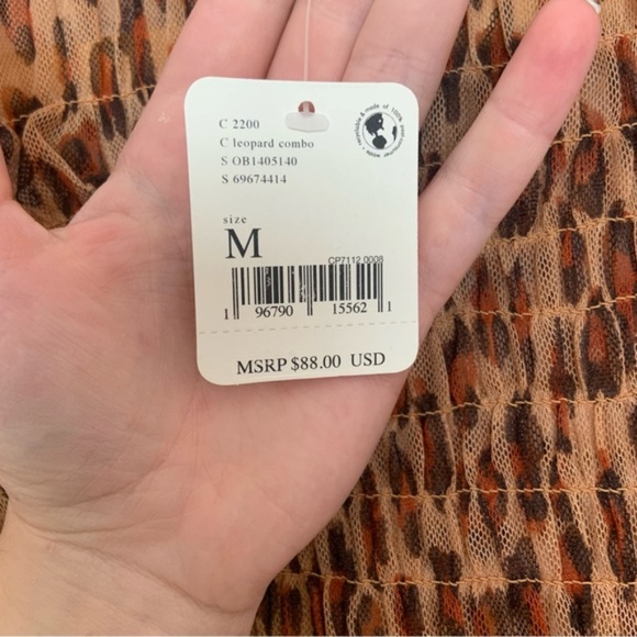 NWT New Free People Hello There Smocked Mock Neck Sheer Top in Leopard Combo - Picture 7 of 8